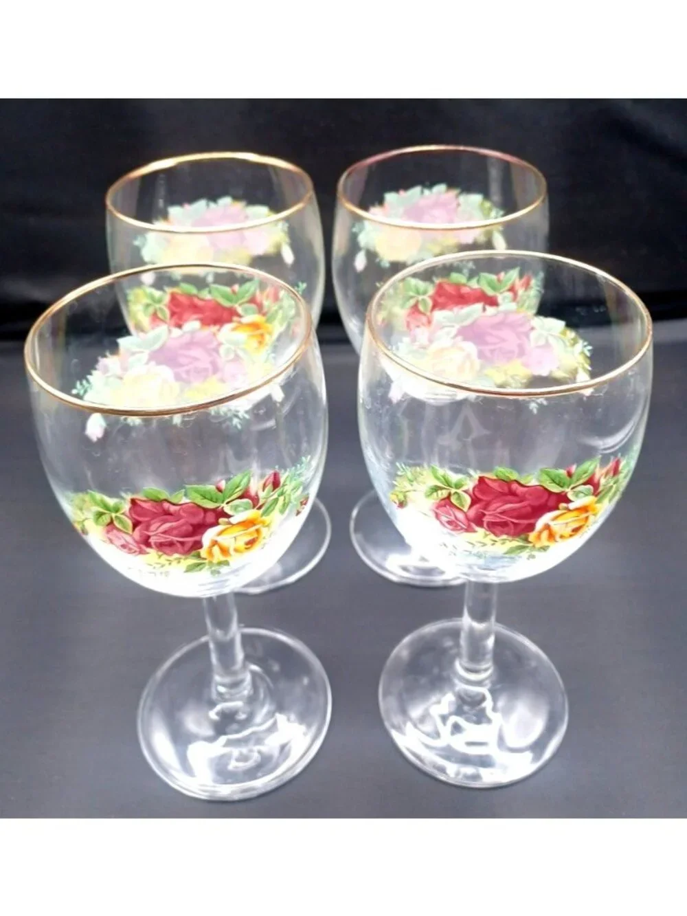 Royal Albert Old Country Roses Set of 4 Wine Glasses Water Goblets 7.5